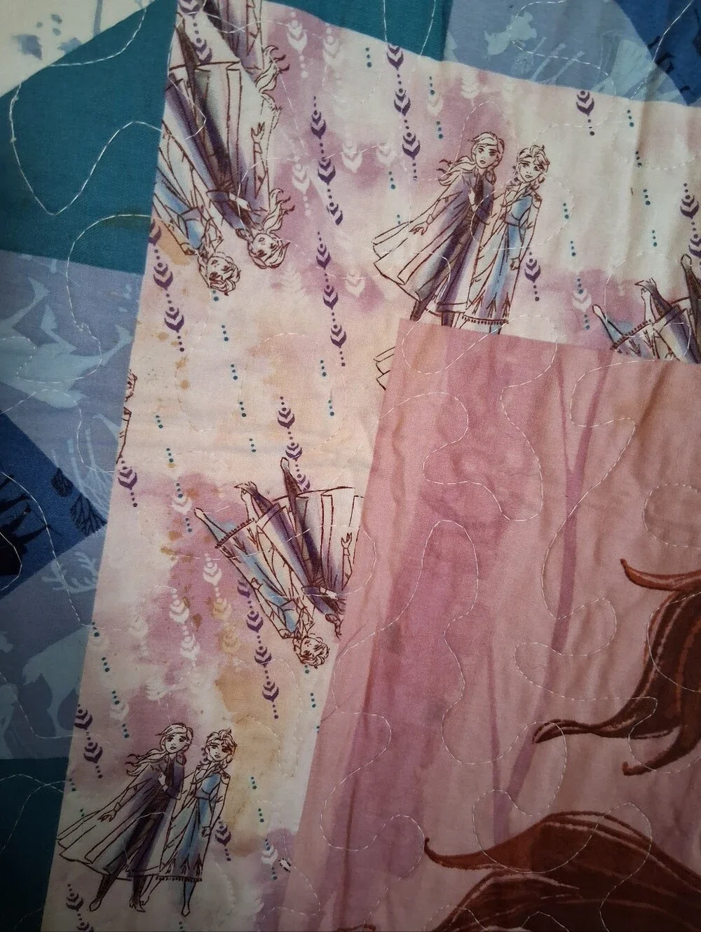 Purple and Teal Handmade Frozen Lap Quilt Or Child Quilt - Flaw